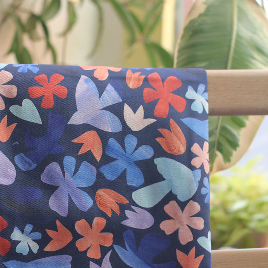 Doves and daisies collage print tea towel